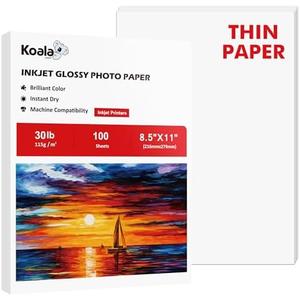 Koala Glossy Thin Inkjet Paper 8.5x11 Inches 100 Sheets Compatible with Inkjet Printer Use DYE INK 115gsm