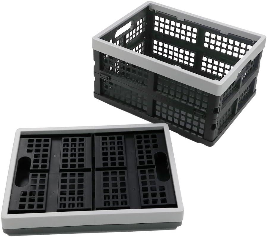 16-Liter Collapsible Storage Crates/Stackable Storage Container Basket, Set of 2 (Black+gray)