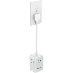 Short Power Strip 9 inch, TESSAN Flat Plug Small Extension Cord with 3 Outlet Extender 3 USB (1 USB-C) Ports, Desk Power Strip for Cruise Travel Office School Dorm Room Essentials (Gray)