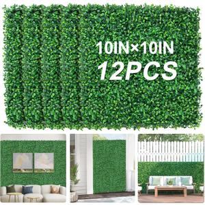 Grass Wall Panels 10" X 10" (12Pcs) Greenery Backdrop, Artificial Green Grass Backdrop Boxwood Panels, Greenery Wall Decor Indoor, Privacy Hedge Screen for Outdoor Garden, Patio Decor