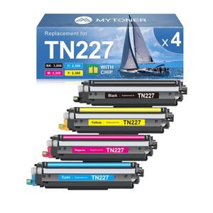 MYTONER TN227 High Yield Toner Cartridge 4 Pack Compatible Replacement for Brother TN227 TN-227 TN227BK TN223 for HL-L3210CW MFC-L3750CDW MFC-L3710CW HL-L3270CDW (TN-227BK/C/M/Y High Yield, 4Pack)