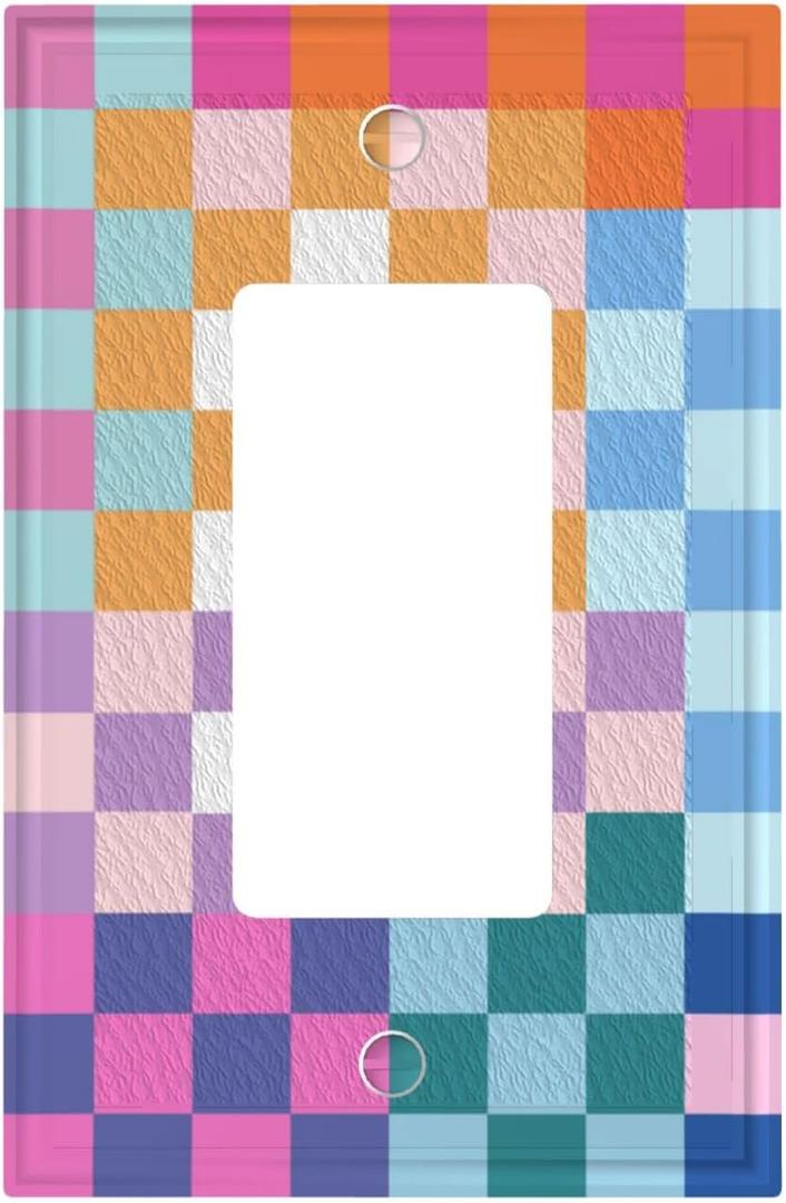 Colorful Retro Checkered Wall Plate Decorative 1 Gang Single Rocker Pretty Rainbow Geometric Light Switch Cover Electrical Receptacle Faceplate for Girls Bedroom Home Bathroom