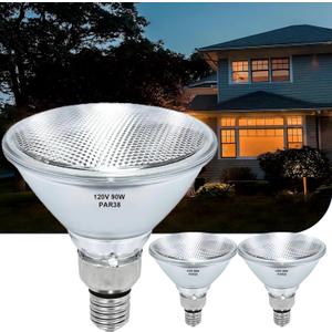 PAR38 Halogen Flood Light Bulbs 2 Pcs, 90W Equivalent, 120V, E26 Base, 2700K Warm White Light for Indoor and Outdoor