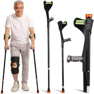 2 PCS Forearm Crutches for Adults, Folding Lightweight 10-Level Adjustable Aluminum Alloy Walking Crutches with Comfortable Grips & Cuffs, Reflective Safety, Anti-Slip Foot Pad, 330 LBS