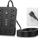 6 FT Flat Plug Surge Protector Power Strip,11 Multiple AC Outlets with 6 USB Ports (2 USB C), 6 Feet Extension Cord, 1250W/10A, One Touch Switch Button, 17 in 1 Compact powerstrip