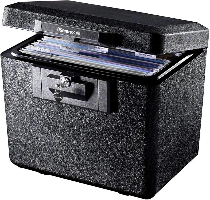 SentrySafe Black Fireproof Document Box with Key Lock, Safe Secures Files and Documents for Home or Office, 0.61 Cubic Feet, 13.6 x 15.3 x 12.1 inches, 1170