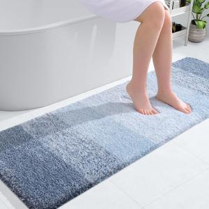 OLANLY Bathroom Runner Rugs 59x20, Extra Soft Absorbent Microfiber Bath Rugs, Rubber Backing, Quick Dry, Machine Washable Bath Mats for Bathroom Floor, Tub, Shower and Home Decor Accessories, Blue