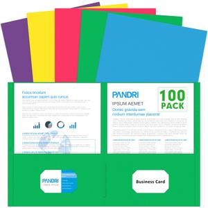 Two Pocket Folders, PANDRI 100 Pack 2 Pocket Folders, Letter Size Paper File Folder for School Office Home Business, Assorted 5 Colors