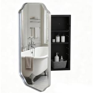 Silver Metal Medicine Cabinet French Design | Bathroom Mirror with Storage, Recessed or Surface Mounted, 2 Adjustable Metal Shelves (Brushed Silver, 20x30)