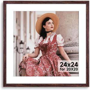 HLiWEGNS Dark Brown 24x24 Frame - Single Frame - Rustic Woodgrain 24 x 24 Poster Frame for Pictures 20x20 with Mat or 24x24 Picture Frame Without mat for Wall Gallery Display