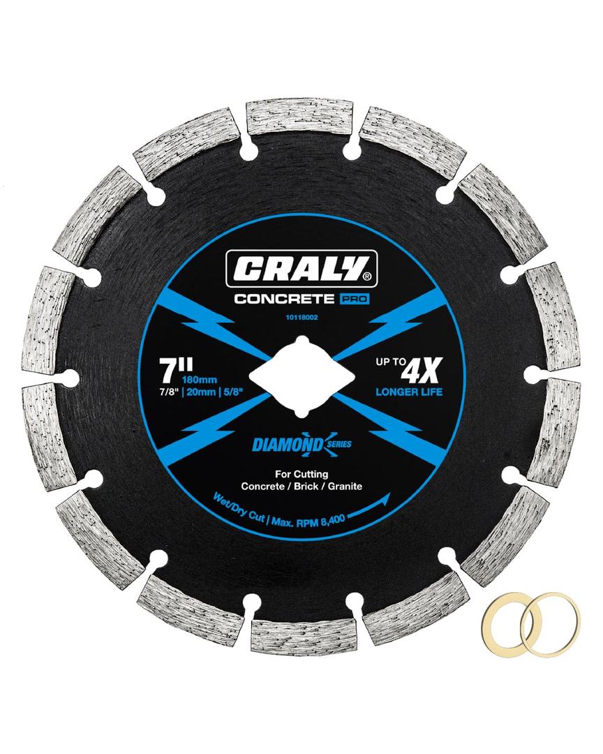 CRALY 7 Inch Super Thin Segmented Diamond Blade, 7/8 in Arbor, 7'' Diamond Stone Blade for Angle Grinder & Masonry Saw, Diamond Cutting Wheel for Cutting Concrete, Brick, Granite, Block
