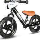 KRIDDO Toddler Balance Bike 2 Year Old,12 Inch Push Bicycle with Customize Plate (3 Sets of Stickers Included), Steady Balancing, Gift Bike for 2-5 Boys Girls, Black