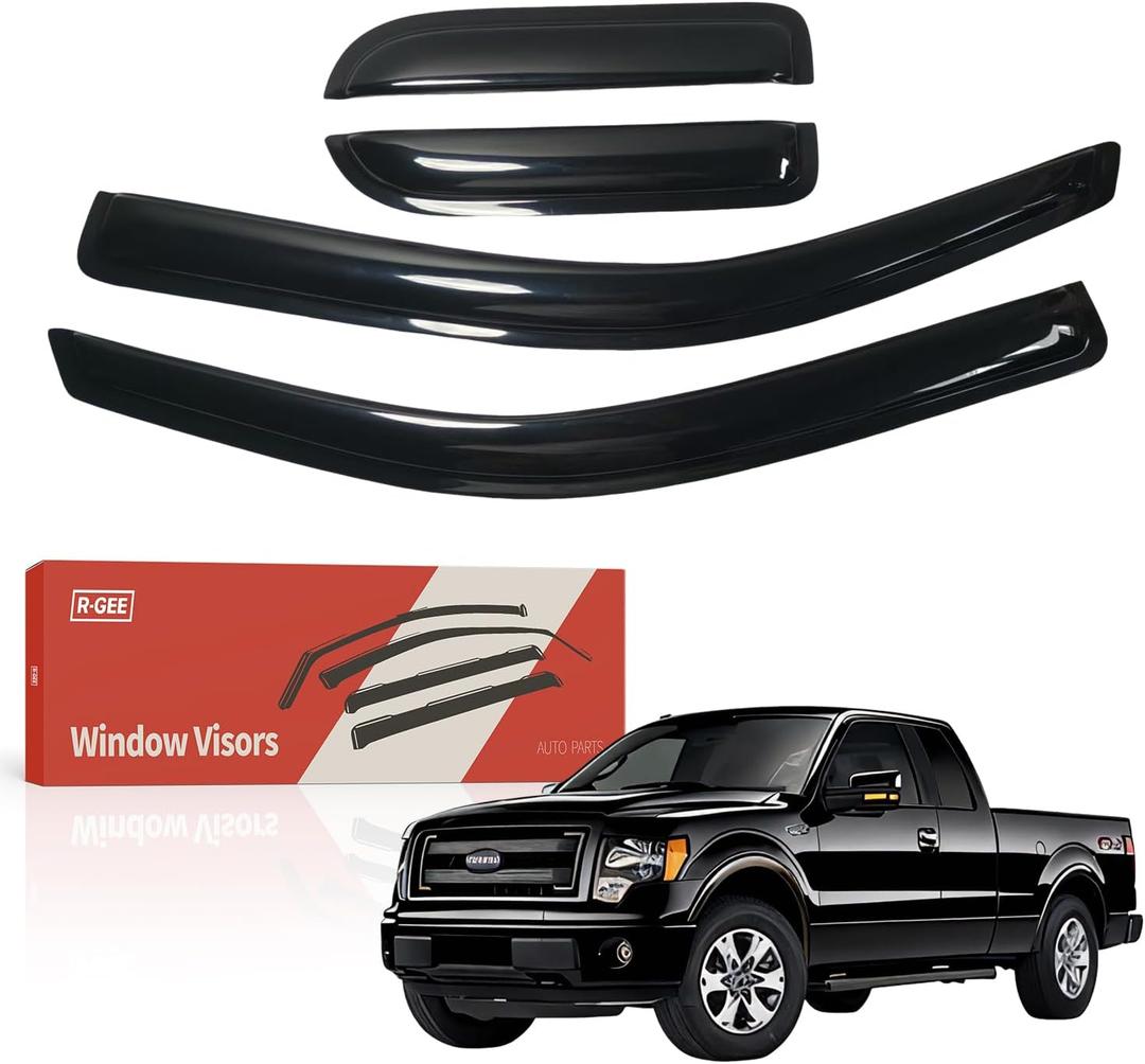 R-GEE Window Rain Guards Fit for Ford 2004-2014 F150 Extended Cab, Extra Durable Out-Channel Window Deflectors, Vent Window Visors Exterior Car Accessories, 4 Pieces
