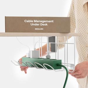 CarryUp Under Desk Cable Tray, No Drill Wire Management Clamp, Computer Cord Organizer, Cable Hider & Holder, Cord Keepers for Home Office Organization, Powder Coated Metal, Dorm Essentialss - Cream