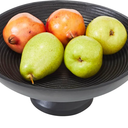VHC Brands Ribbed Black Wooden Fruit Bowl 5.5x12x12, Kitchen Decor, Decorative Wooden Pedestal Bowl, Perfect Centerpiece for Table, Island, or Counter