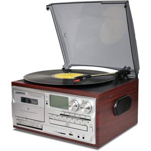 LoopTone Vinyl Record Player 9 in 1 3 Speed Bluetooth Vintage Turntable CD Cassette Player AM/FM Radio USB Recorder Aux-in RCA Line-Out (Silver)