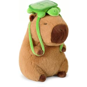 Ditucu Cute Capybara Plush with Turtle Backpack Soft Capibara Stuffed Animal Plushies Toys Hugging Gifts for Kids Brown 9 inch