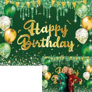 Green Gold Birthday Backdrop 7x5ft Gold Happy Birthday Photography Background for Men Women 30th 40th 50th 60th 70th 80th Kids Party Decorations Banner Photo Booth Props