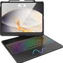 FUWANG Touch Keyboard Case for iPad Air 13 inch (M3 2025/M2 2024)and iPad Pro 12.9 6th 5th 4th 3rd Gen, 360 Swivel 7 Colors Backlit for iPad Air 13 inch Case Keyboard with Multi-Touch Trackpad, Black