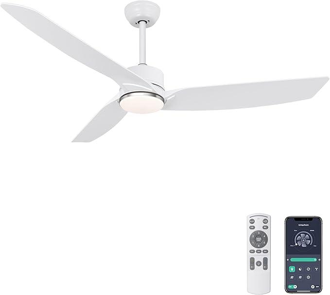 Ohniyou 56 Inch White Ceiling Fan with Lights, Modern 3 Blades Ceiling Fan with Remote/APP Control, Reversible DC Motor, Dimmable 3 CCT, Indoor Outdoor Fan for Covered Patios Living Room