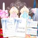 Blue Bow Baby Shower Invitations For Boy, Boys Baby Shower Invites Cards with Envelopes, Gender Reveal Invitations, Diaper Raffle Tickets(25 Sets) -tz04