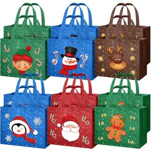 Clysee 12 Pcs Christmas Gift Bags with Handles 12.6 x 9.8 x 6.7 Inch Large Non-Woven Tote Bags Christmas Reusable Treat Bags for Gifts Wrapping Shopping Xmas Holiday Party Favors