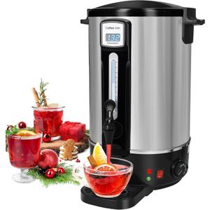 100 Cup Commercial Church Coffee Urn Non Drip Stainless Steel Double-Wall Coffee Maker with Percolator & Keep-Warm Function for Wedding Corporate Events