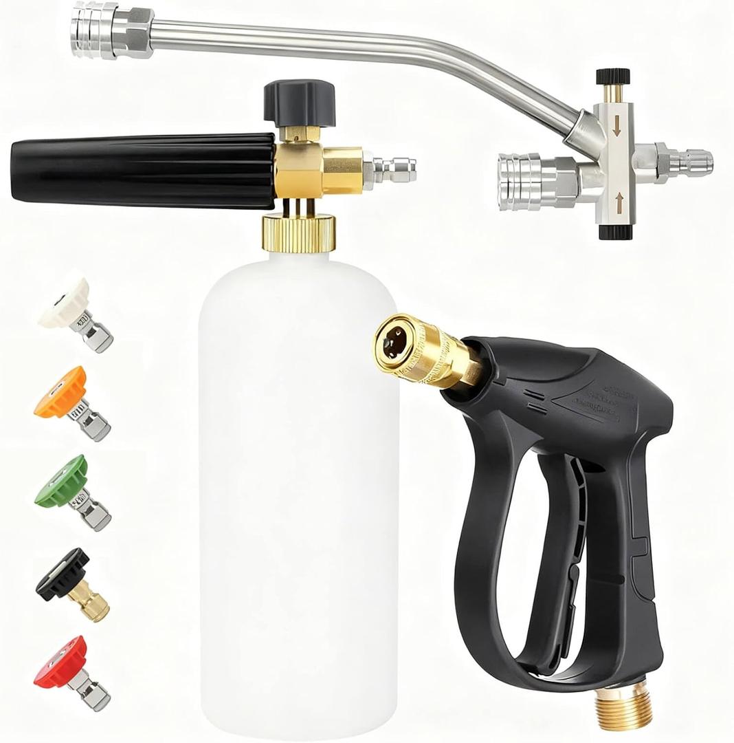 Foam Cannon Dual Connector Pressure Washer Kit, Includes 1/4 Inch Foam Cannon Dual Connector, Pressure Washer Gun for Car Washing and Cleaning, with 5 High-Pressure Spray Nozzles