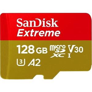 SanDisk 128GB Extreme microSD UHS I Card for 4K Video on Smartphones, Action Cams & Drones 190MB/s Read, 90MB/s Write SDSQXAA 128G GN6MN, Red/Gold