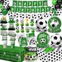 Soccer Birthday Party Decorations Includes Plates, Napkins, Cups, Tablecloths, Balloons, Cake & Cupcake Toppers, Honeycomb Centerpieces, Banner for Boys Sport Soccer Party Decorations, Serves 24