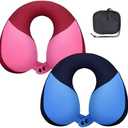 COOLBEBE Kids Travel Neck Pillow 2PCS Softly Double Support Neck Pillow for Car & Airplane, Traveling Gifts for Toddler & Children(Blue & Pink)
