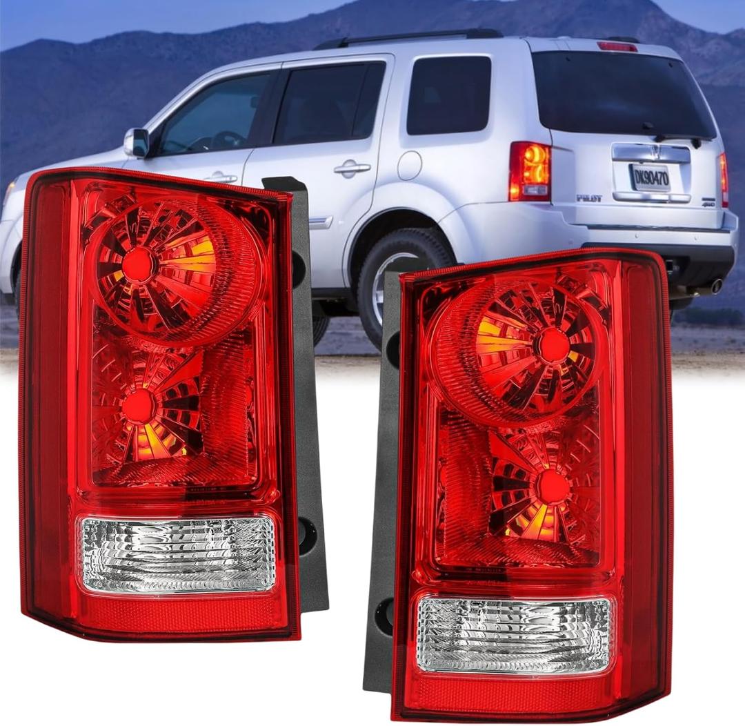 TULALUX Tail Lights Compatible with Honda Pilot 2009 2010 2011 2012 2013 2014 2015 Driver and Passenger Side Rear Lamps (OE Red)