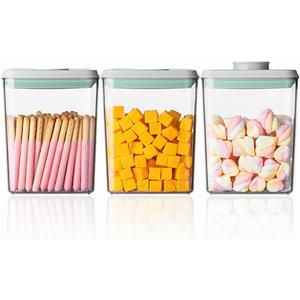 Ankou Pop Airtight Food Storage Containers with Lids- 3 Pcs Stackable One Button Opening Food Containers, Kitchen Pantry Storage Containers for Snacks Candy Salt Herbs Spices BPA-Free (1.2 QT * 3)