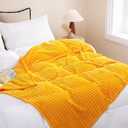 Yellow Fleece Throw Blanket 5060 for Couch Sofa Bed,Super Soft Cozy Plush Microfiber Flannel Blanket with 3D Stripes Lightweight for Adults,Woman,Girls,Gold