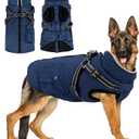 Dog Winter Coat with Harness Built-in | Waterproof Dog Jacket with Zipper & Fleece Lining | Reflective Cold Weather Coat for Small Medium Large Dogs (Navy Blue)