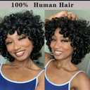 Short Curly Human Hair Wigs for Black Women Glueless Bouncy Curly Bob Wig With Bangs Big Curl Natural Looking Human Hair Wig for African American Women 8 Inch