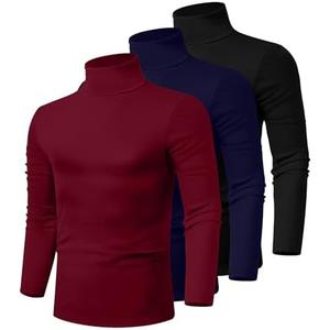 Ficerd 3 Pack Men's Turtleneck Shirts, Long Sleeve Cotton Pullover Sweaters Mock Neck Knitted T-Shirt Basic Slim Fit Tops, Size XXL