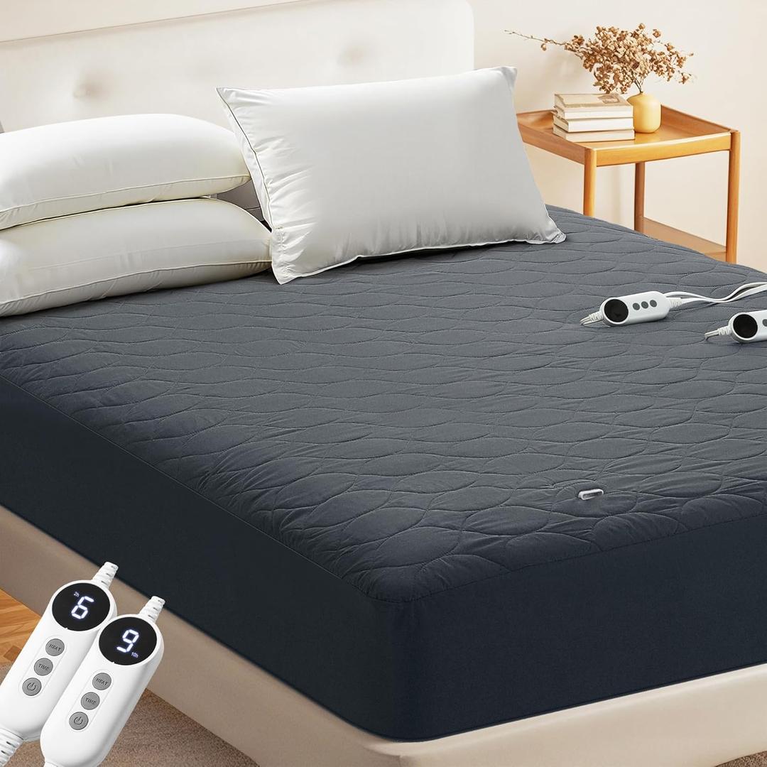 MASVIS Heated Mattress Pad Queen Size - Dual Control, 6 Heat Settings & 10-Hour Auto Off, Quilted Electric Bed Cover, Bed Warmer with Deep Pocket | Fast Heating | Machine Washable,Grey,60"x80" (Gray)