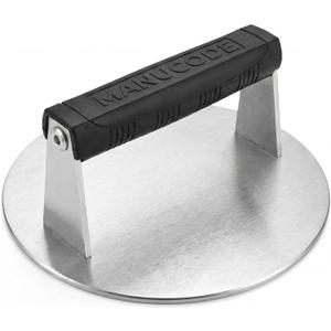 Stainless Steel Burger Smasher 3.25 LB – 8 Inch Steak Weight for Smash Burgers, Bacon, Sandwiches | Dishwasher Safe, Preheatable Protein Press with Silicone Handle | Commercial BBQ Tool