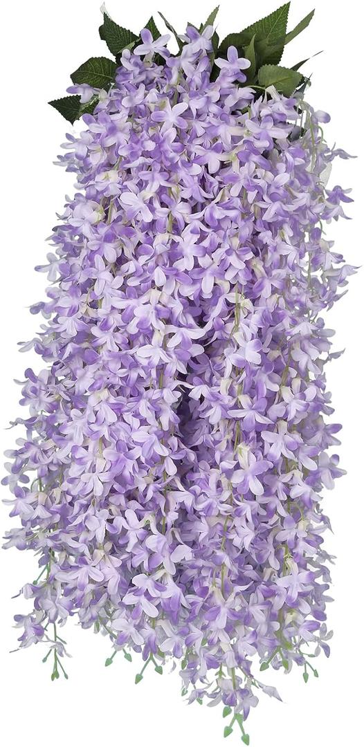 RECUTMS Artificial Lilac Flowers Garland 8Pcs-24Branches 33.5in Fake Syringa Wisteria Vines Faux Silk Lilac Hanging Floral Decor for Indoor Outdoor Wedding Arch Birthday Party Garden Balcony (Purple)