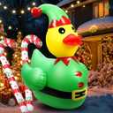 Lenwen 4ft Christmas Inflatable Duck Outdoor Decoration, Blow up Rubber Duck with Giant Candy Cane Inflatable Pool Float Golf Cart Decor for Xmas Holiday Yard Lawn Party Favor