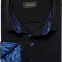 DiBanGu Men's Dress Shirt Long Sleeve Casual Button Down Shirts Regular Fit Inner Contrast Shirt for Business Party (Black, XL)