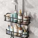 Shower Caddy Hanging, Never Rust Aluminum Shower Organizer, Over Showerhead No Drilling Shower Racks, with Soap Holder Multi Hooks Bathroom Storage for Shampoo Sponge,Silvery
