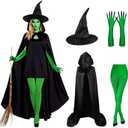 Brikabia Witch Costume for Women Halloween Cosplay with Hooded Cape Witch Hat Gloves Socks Cosplay Props Party Outfits, L