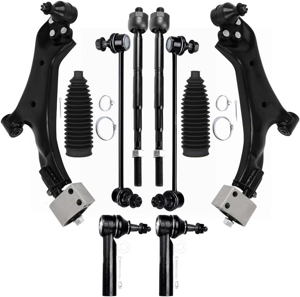 10-PC SET Suspension Kit for 2010-2017 for Chevy Equinox for GMC Terrain Front Lower Control Arm and Ball Joint Inner Outer Tie Rod End w/Boot Sway Bar End Link