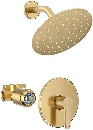 HoliSpa Shower Faucet, Gold Shower Faucet Set with 8-Inch Rainfall Showerhead, Single-Handle Shower-Trim Kit Included Valve, Brushed Gold