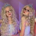 GNIMEGIL 26 Inch Long Blonde Curly Wigs for Women Golden Wig Wavy Synthetic Wig Heat Resistant Looking Natural Hair Halloween Costume for Girls Cosplay