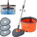 Spin Mop & Tear Drop Bucket Set with 3 Pads - Dual Compartment Design for Clean & Dirty Water, 360 Swivel Mop Head, Built-in Scrubbing Brush, Stainless Steel Handle