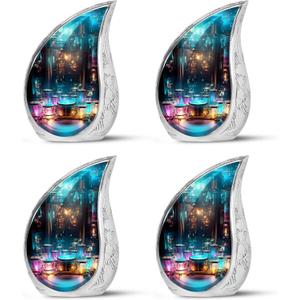 Neon Drum Set Urns for Human Ashes, Adult Male & Female, Small Keepsake Urn, Funeral Gift, 3Inch, Multicolor, Aluminum with Tiger Print, 29.6ml, Polished, 3 inches, Threaded Screw Lid (Pack of 4, Neaon)