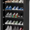 Calmootey 9 Tier Shoe Rack Organizer,Portable Shoe Shelf with Nonwoven Fabric Cover for Closet Hallway,Bedroom,Entryway,Black